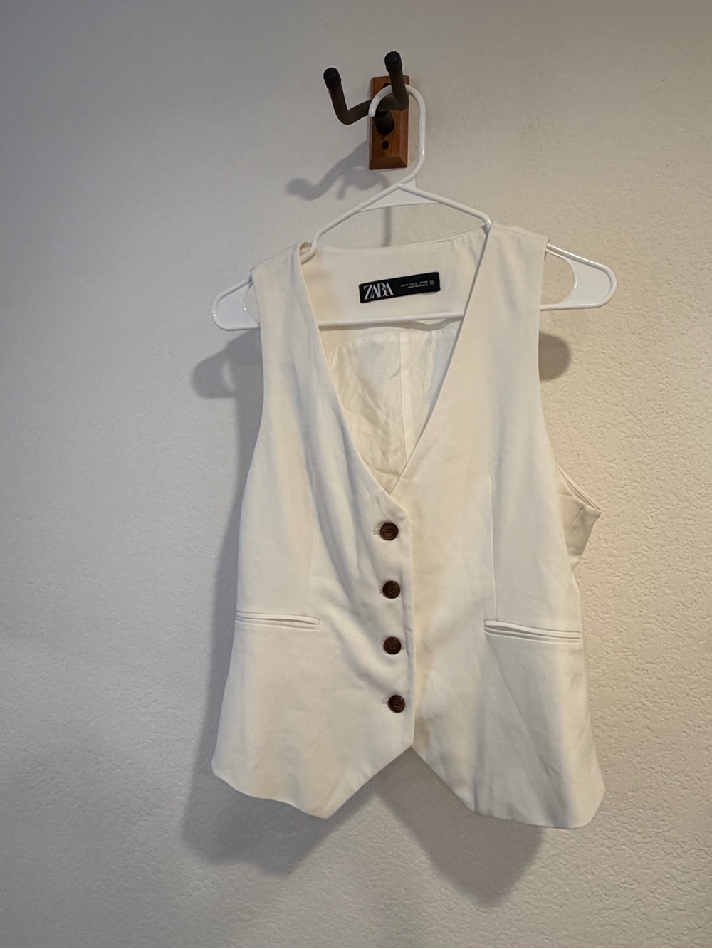 Zara Cream Button-Front Vest with Brown Buttons